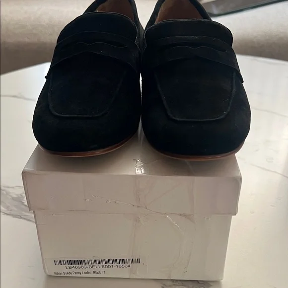 NIB Quince Italian Suede Penny Loafer, black, sz 7 - Picture 6 of 10